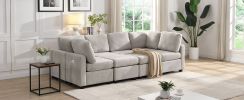 103" Sectional Sofa Couch Sofa Bed U-shaped Sofa with Two Movable Ottoman and Three USB Ports for Living Room, Grey