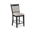 Farmhouse Style 2pc Black Light Gray Counter Height Chair Bar Stool Footrest Upholstered Back Seat Wooden Furniture