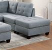 Living Room Furniture Tufted Ottoman Grey Linen Like Fabric 1pc Ottoman Cushion Nail heads Wooden Legs