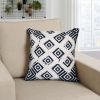 18 x 18 Handcrafted Square Jacquard Soft Cotton Accent Throw Pillow, Diamond Pattern, White, Black