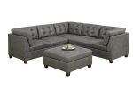 Living Room Furniture Antique Grey Modular Sectional 6pc Set Breathable Leatherette Tufted Couch 3x Corner Wedge 2x Armless Chairs and 1x Ottoman