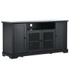 U-Can TV Stand for TV up to 65in with 2 Tempered Glass Doors Adjustable Panels Open Style Cabinet, Sideboard for Living room, Black