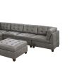 Living Room Furniture Antique Grey Modular Sectional 7pc Set Breathable Leatherette Tufted Couch 2x Corner Wedge 3x Armless Chairs and 2x Ottoman L-Sh