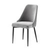 Modern Sleek Design Velvet Fabric Gray Side Chair Set of 2 Black Finish Metal Legs Dining Furniture