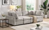 103" Sectional Sofa Couch Sofa Bed U-shaped Sofa with Two Movable Ottoman and Three USB Ports for Living Room, Grey