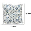 17 x 17 Inch Decorative Square Cotton Accent Throw Pillow with Classic Damask Print, Blue and White