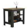 Kitchen Island Dozza, Three Shelves, Black Wengue / Light Oak Finish