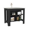 Kitchen Island Dozza, Three Shelves, Black Wengue / Ibiza Marble Finish