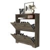 Shoe Rack Dublin, One Open Shelf, Two Extendable Cabinets, Dark Brown Finish