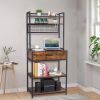 5-Tier Kitchen Bakers Rack with 10 S-Shaped Hooks and 1 drawer ; Industrial Microwave Oven Stand; Free Standing Kitchen Utility Cart Storage Shelf Org