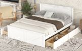 Queen Size Wooden Platform Bed with Four Storage Drawers and Support Legs, White