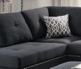 3-pcs Sectional Sofa Black Polyfiber Cushion Sofa Chaise Ottoman Reversible Couch Pillows