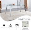 Table and chair set, 1 table with 4 white chairs. Rectangular glass dining table with tempered glass tabletop and silver metal legs. Paired with armle