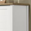 Claire 35" White Storage Cabinet with Oak Accent Finish and Framed Slatted Panel Design