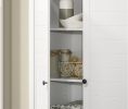 Claire 35" White Storage Cabinet with Oak Accent Finish and Framed Slatted Panel Design