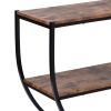 TREXM Rustic Industrial Design Demilune Shape Textured Metal Distressed Wood Console Table (Distressed Brown)