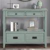 36'' Farmhouse Pine Wood Console Table Entry Sofa Table with 4 Drawers & 1 Storage Shelf for Entryway Living Room Bedroom Hallway Kitchen(Retro Blue)