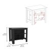 Kitchen Island Dozza, Three Shelves, Black Wengue / Ibiza Marble Finish