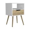 Nightstand Fugaz, Open Shelf, Single Drawer, White / Light Oak Finish