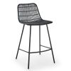 Set of 2, Natural Rattan Indoor Counter Chair , Black Finish Steel legs,Black (17.5"x20"x34")