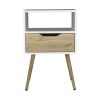 Nightstand Fugaz, Open Shelf, Single Drawer, White / Light Oak Finish