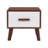 U-Can Square End Table with 1 Drawer Adorned with Embossed Patterns, Wood Legs and Handles for Living Room, Brown+White