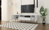 U-Can Modern TV Stand for 70+ Inch TV, Entertainment Center TV Media Console Table, with Shelf, 2 Drawers and 2 Cabinets, TV Console Cabinet Furniture