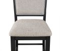 Farmhouse Style 2pc Black Light Gray Counter Height Chair Bar Stool Footrest Upholstered Back Seat Wooden Furniture