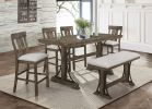 2pc Brown Oak & Gray Fabric Counter Height Dining Chair Rustic Farmhouse Style Standard Dining Height Upholstered Seat Wooden Furniture