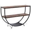 TREXM Rustic Industrial Design Demilune Shape Textured Metal Distressed Wood Console Table (Distressed Brown)