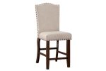 Classic Cream Upholstered Cushion Chairs Set of 2pc Counter Height Dining Chair Nailheads Solid wood Legs Dining Room