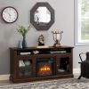 Contemporary TV Media Stand Modern Entertainment Console with 18" Fireplace Insert for TV Up to 65" with Open and Closed Storage Space, Brown, 60"W*15