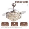 42 Inches Crystal Ceiling Fan Silver Crystal Ceiling Fan Chandelier with Remote 6 Speeds 3 Colors Changes Lighting Fixture, 3 Blades Retractable Fans