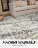 Distressed Persian Rug Machine Washable Gray and Cream