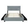 Queen Size Upholstered Platform Bed with Rivet-decorated Headboard, LED bed frame and 4 Drawers, Gray