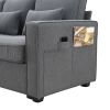 [VIDEO provided] [New] 114.2" Upholstered Sofa with Console, 2 Cupholders and 2 USB Ports Wired or Wirelessly Charged