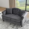 57" Chesterfield Sofa Grey Velvet for Living Room, 2 Seater Sofa Tufted Couch with Rolled Arms and Nailhead for Living Room, Bedroom, Office, Apartmen