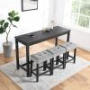 Bar Table Set with Power Outlet, Bar Table and Chairs Set, 4 Piece Dining Table Set, Industrial Breakfast Table Set, for Living Room, Dining Room, Gam