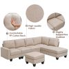 [VIDEO provided] [New] 104.3*78.7" Modern L-shaped Sectional Sofa,7-seat Linen Fabric Couch Set with Chaise Lounge and Convertible Ottoman for Living