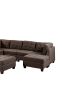 Contemporary Modular Sectional 8pc Set Living Room Furniture Corner L-Sectional Black Coffee Linen Like Fabric Tufted Nail heads 3x Corner Wedge 3x Ar