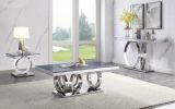 ACME Zasir Coffee Table, Gray Printed Faux Marble & Mirrored Silver Finish 87335