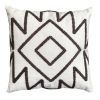 17 x 17 Inch 2 Piece Square Cotton Accent Throw Pillow Set with Modern Geometric Aztec Design Embroidery, White, Gray