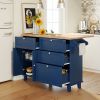 TOPMAX Farmhouse Kitchen Island Set with Drop Leaf and 2 Seatings,Dining Table Set with Storage Cabinet, Drawers and Towel Rack, Blue+Black+Brown