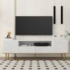 U-Can Modern TV Stand for 70+ Inch TV, Entertainment Center TV Media Console Table, with Shelf, 2 Drawers and 2 Cabinets, TV Console Cabinet Furniture