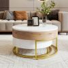 Modern Round Lift-top Nesting Coffee Tables with 2 Drawers White & Natural