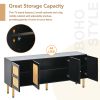 ON-TREND Boho style TV Stand with Rattan Door, Woven Media Console Table for TVs Up to 70'', Country Style Design Side Board with Gold Metal Base for