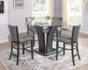 2pc Contemporary Glam Upholstered Counter Height Dining Side Chair Padded Plush Gray Fabric Upholstery Rich Black Color Wooden Furniture