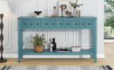 TREXM Rustic Entryway Console Table, 60" Long Sofa Table with two Different Size Drawers and Bottom Shelf for Storage (Turquoise Green)