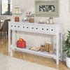 TREXM Rustic Entryway Console Table, 60" Long Sofa Table with two Different Size Drawers and Bottom Shelf for Storage (Antique White)