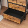 6 layers with 3 drawers bookshelf, particle board iron frame non-woven fabric, 60*35*174cm black iron parts black wood grain storage box retro, brown